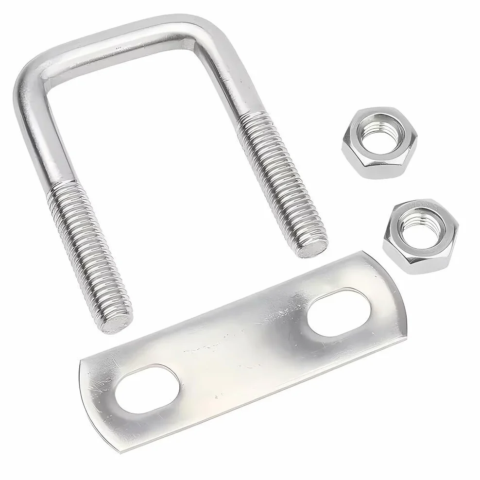 Bulloni a U Quadrato M10 Acciaio Inox 50mm Larghezza Interna 150mm Altezza con Dadi e Piastra