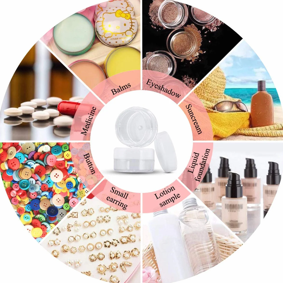 60 vasetti cosmetici vuoti, in plastica trasparente da viaggio, contenitori cosmetici per lozione, crema, deposito trucco (5 g/5 ml)