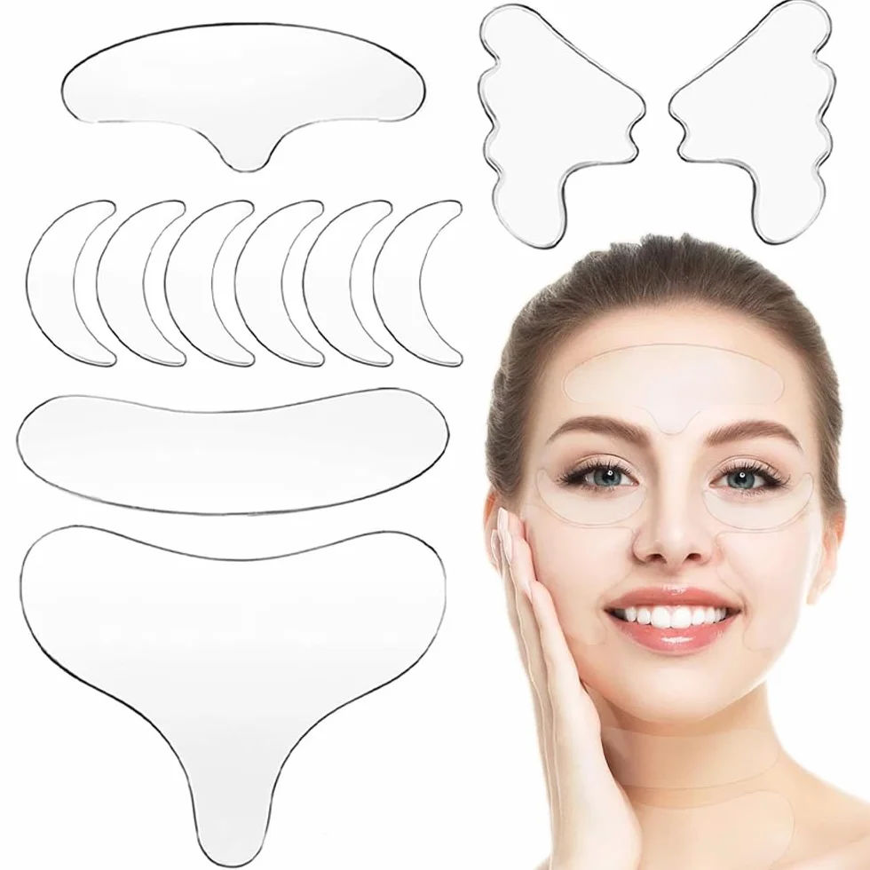 11 pezzi Cerotti Antirughe Silicone Riutilizzabile Cuscinetto Antirughe Patch Silicone Trasparente per Rughe Facciali in Silicone Cuscinetti Antirughe Collo e Petto per Cura della Pelle