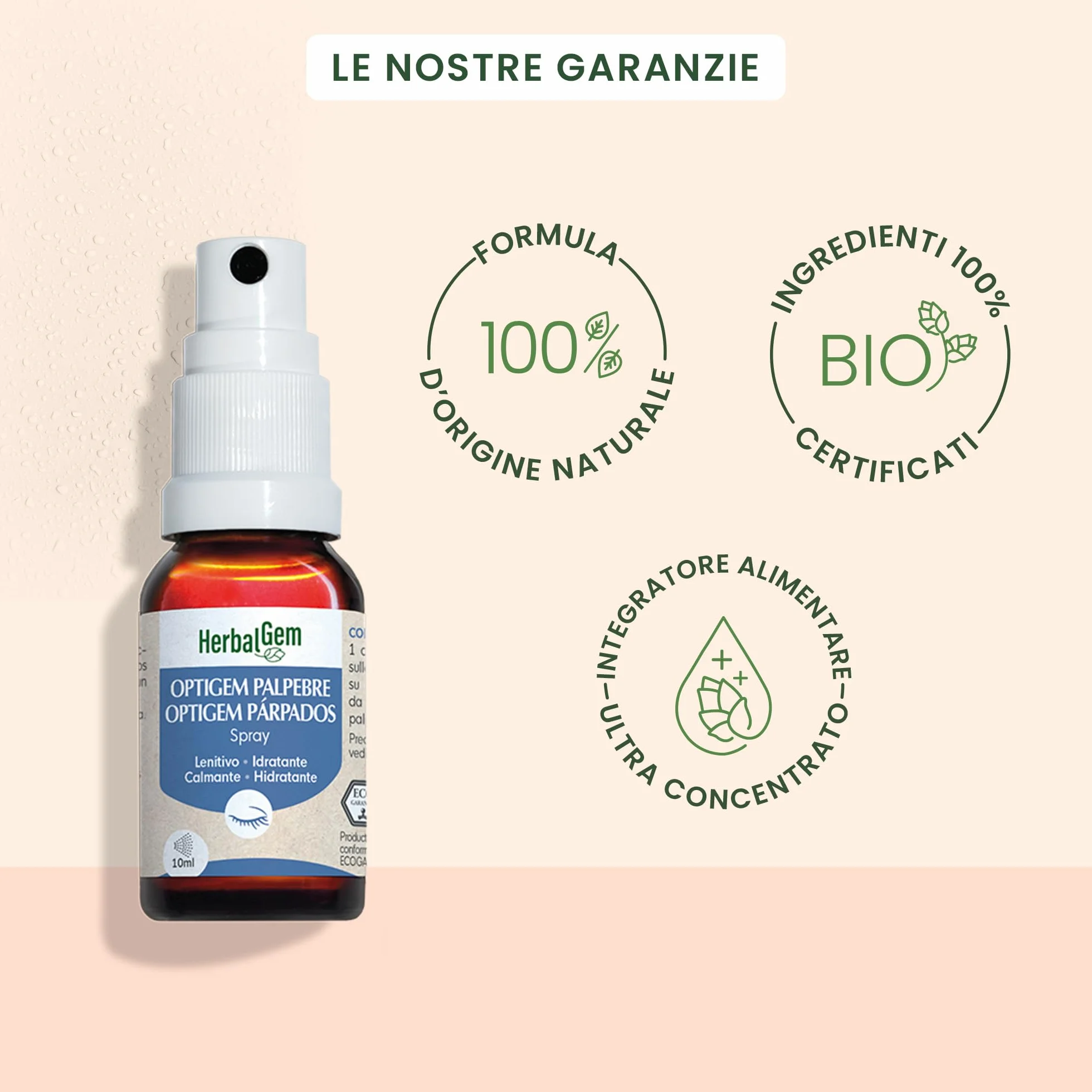 Herbalgem- Spray Palpebre Bio Optigem - Sollievo per Occhi Stanchi e Irritati - Spray Idratante Lenitivo al Fiordaliso -10 ml