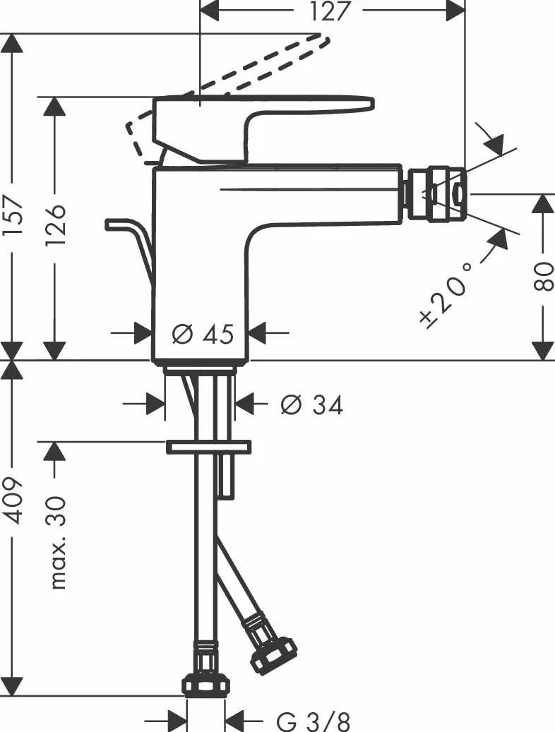 hansgrohe Vernis Blend Rubinetto per bidet con scarico a tirante, Miscelatore monocomando 80 mm cromo