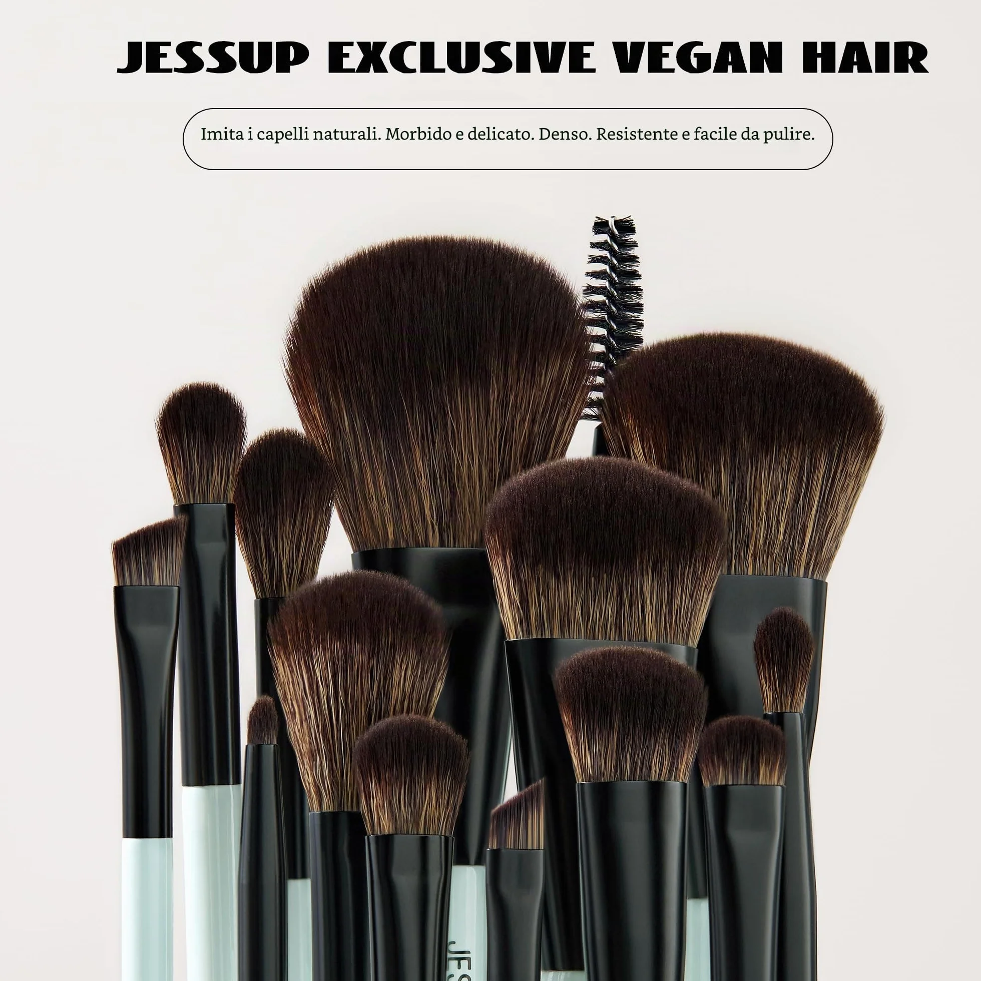 Jessup pennelli trucco, 10pz pennelli make up, 14-in-10 duo-end pennelli collezione versatilità, fondotinta polvere ombretto contorno occhi eyeliner evidenziatore fard pennello, ciano brillante T500