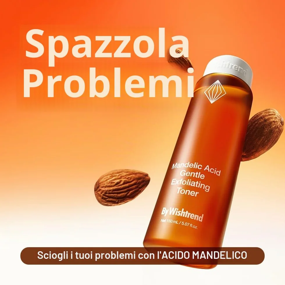 BY WISHTREND Acido Mandelico 5% Acqua di preparazione della pelle, esfoliante delicato per la pelle del viso, ideale per pelli sensibili | Aiuta i pori ostruiti e la pigmentazione (4,1 Fl Oz (1))