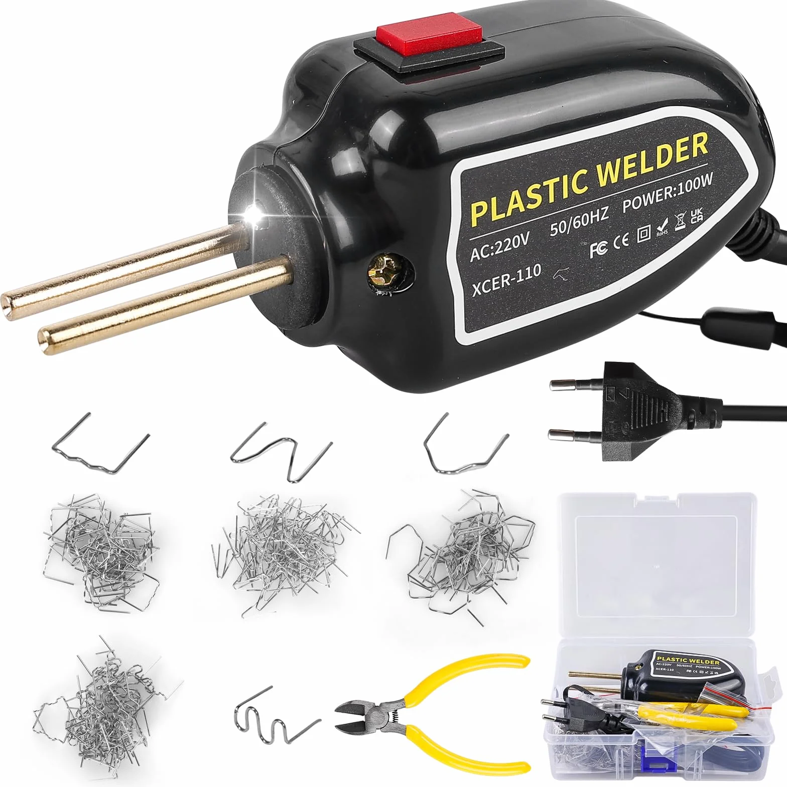 Saldatrice in plastica 100W portatile con 200 chiodi saldatura 4 tipi e luce LED per riparazione paraurti auto