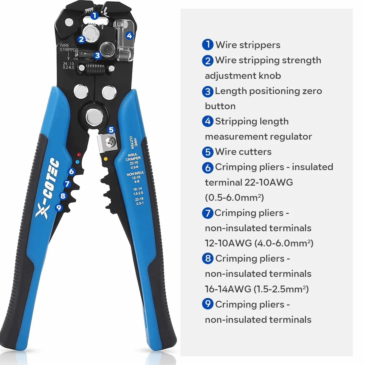 Pinza Spelafili Elettricista 3 in 1, Pinza Spellacavi Elettrici Professionale, Spellafili e Tagliafili Multifunzione, a Crimpare per Cavi 24-10 AWG