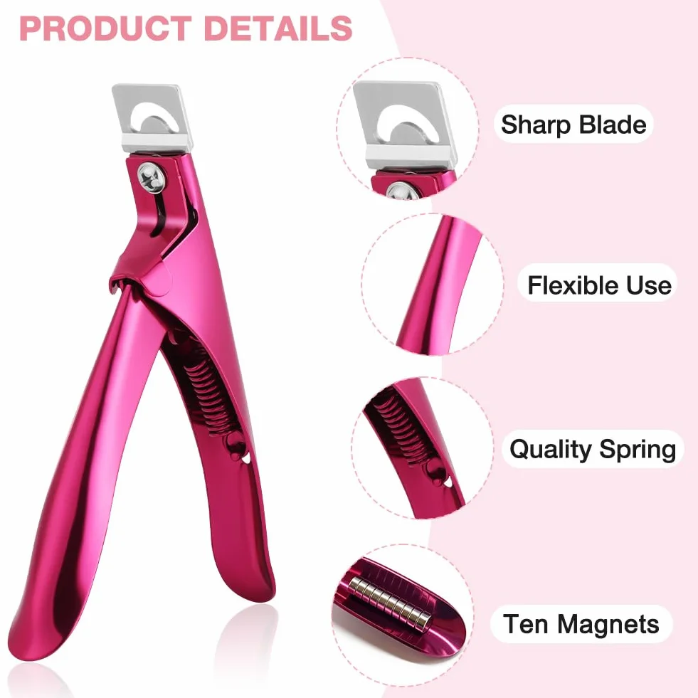Tagliaunghie in Acrilico, Gel Artificiale Manicure Trimmer con 10 Magnete, Tagliaunghie in Acciaio Inox, Nail Clippers per Unghie Finte e Unghie in Gel(Rosa)