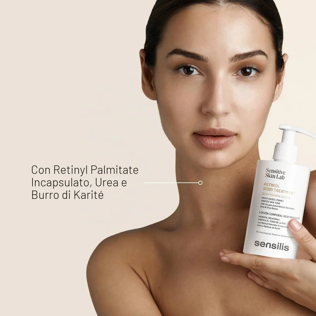 Sensilis Retinol Body Treatment - Lozione per il corpo rassodante e idratante, unifica il tono, con retinolo, per pelli sensibili - 200 ml
