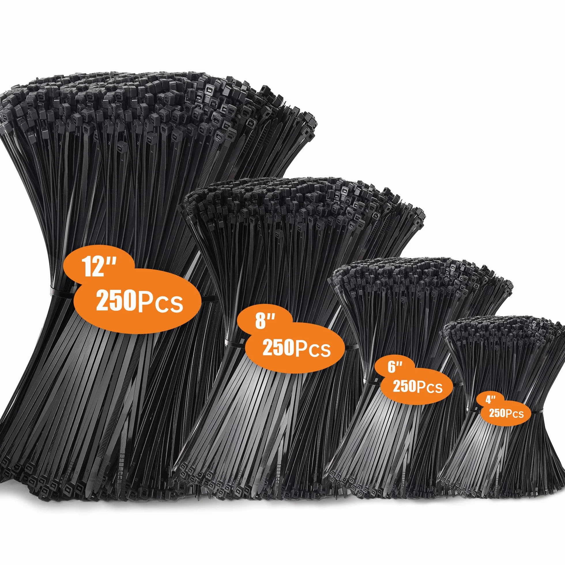 Fascette Elettricista Nere 1000 pezzi 100-300mm Plastica Resistente Alla Temperatura 18 kg