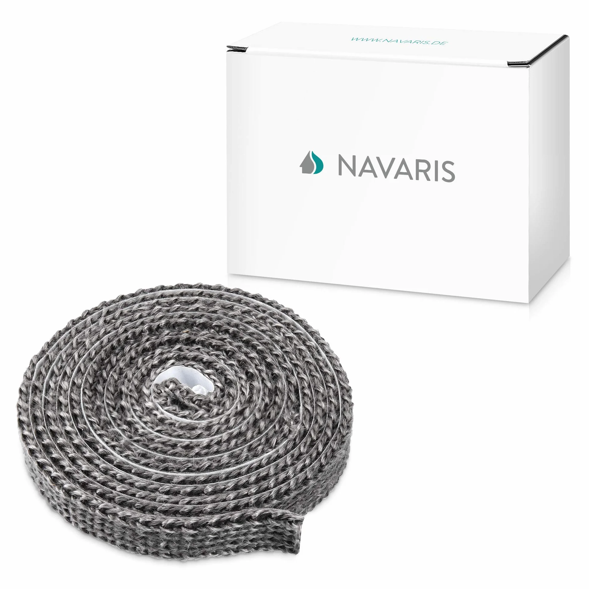 Navaris Guarnizione Stufa a Pellet 2 m Nastro Autoadesivo Fibra di Vetro Isolante Termico Alte Temperature