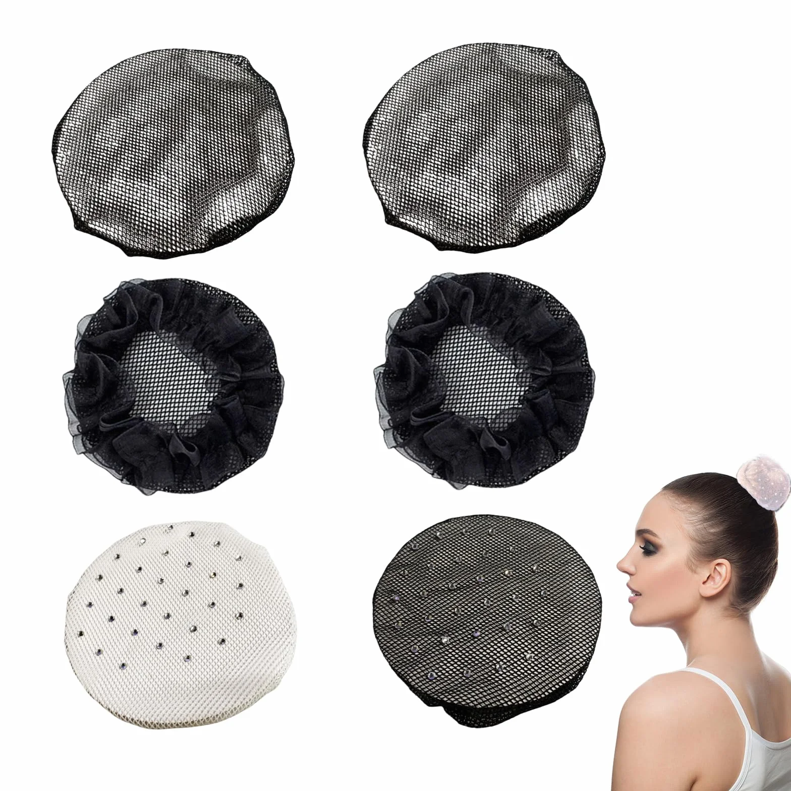 VINZOR Reti per Capelli,Retina per Capelli Chignon,6 Pezzi Retine per Capelli,Retina per Capelli Chignon Bambina,Retine per Capelli Per Hotel,Retina per Capelli Chignon Bambina con Perline