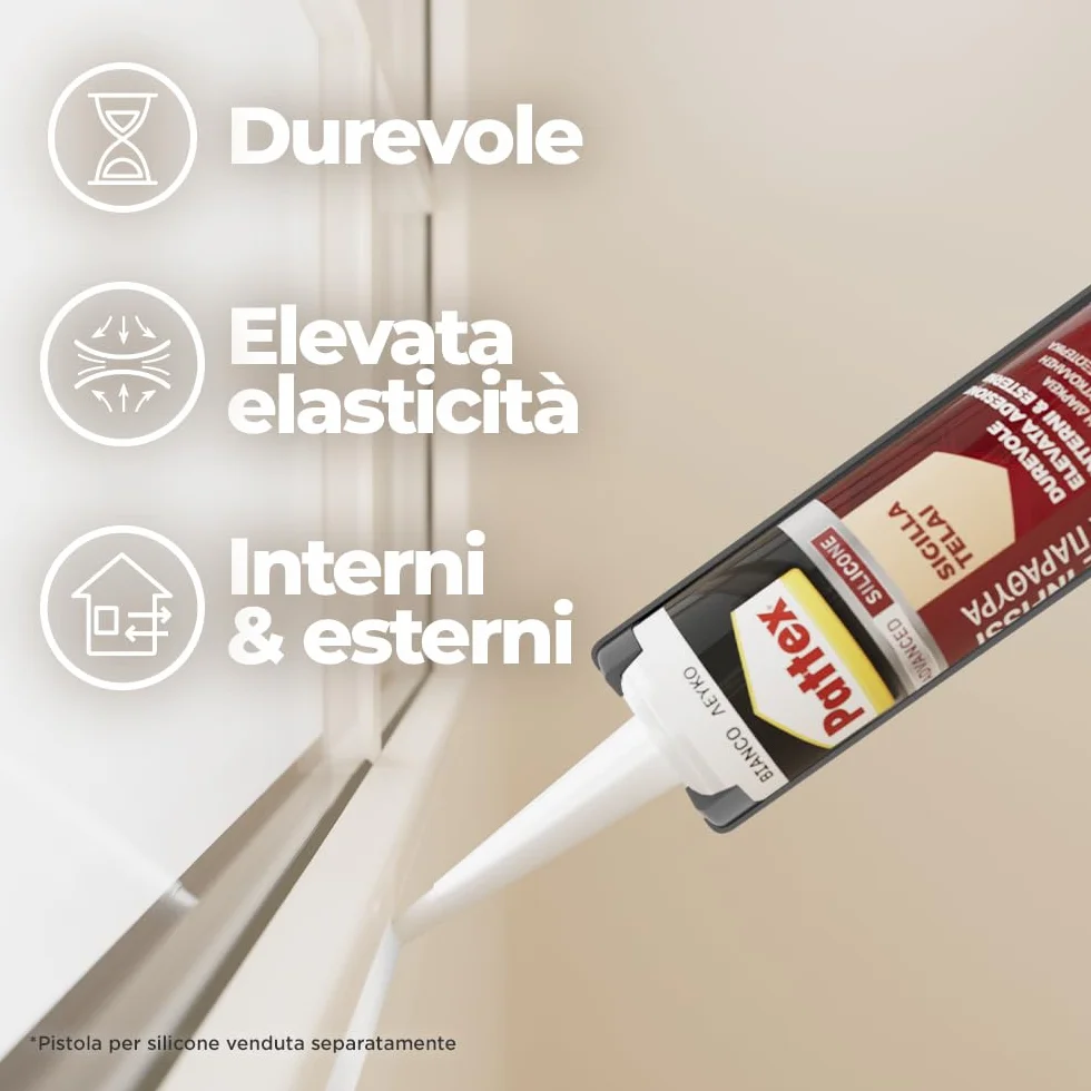 PATTEX Silicone Sigillante Trasparente per Finestre e Infissi, 1 Cartuccia da 280 ml