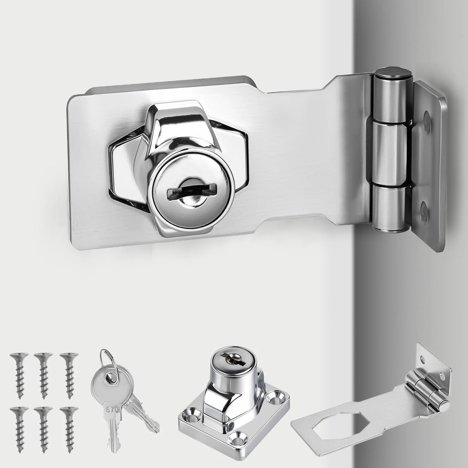 Flintronic Lucchetto Hasp 3 Pollici in Acciaio Inox con Viti e Chiavi Argento