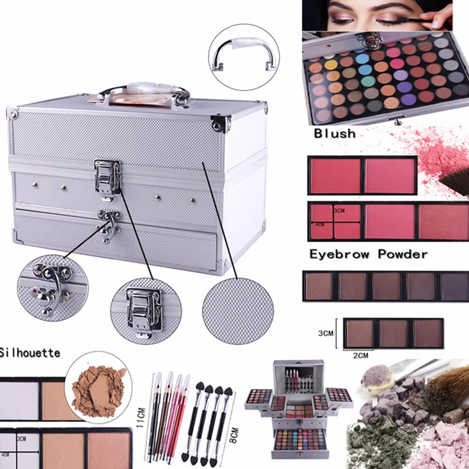 Trousse Trucchi Donna, Trousse Trucchi Ragazza, 132 Colore Palette di Ombretti per Trucco, Trucchi Tutto in Uno Tavolozza Completo Valigetta con Ombretto, Gloss, Rossetti e Polveri Viso