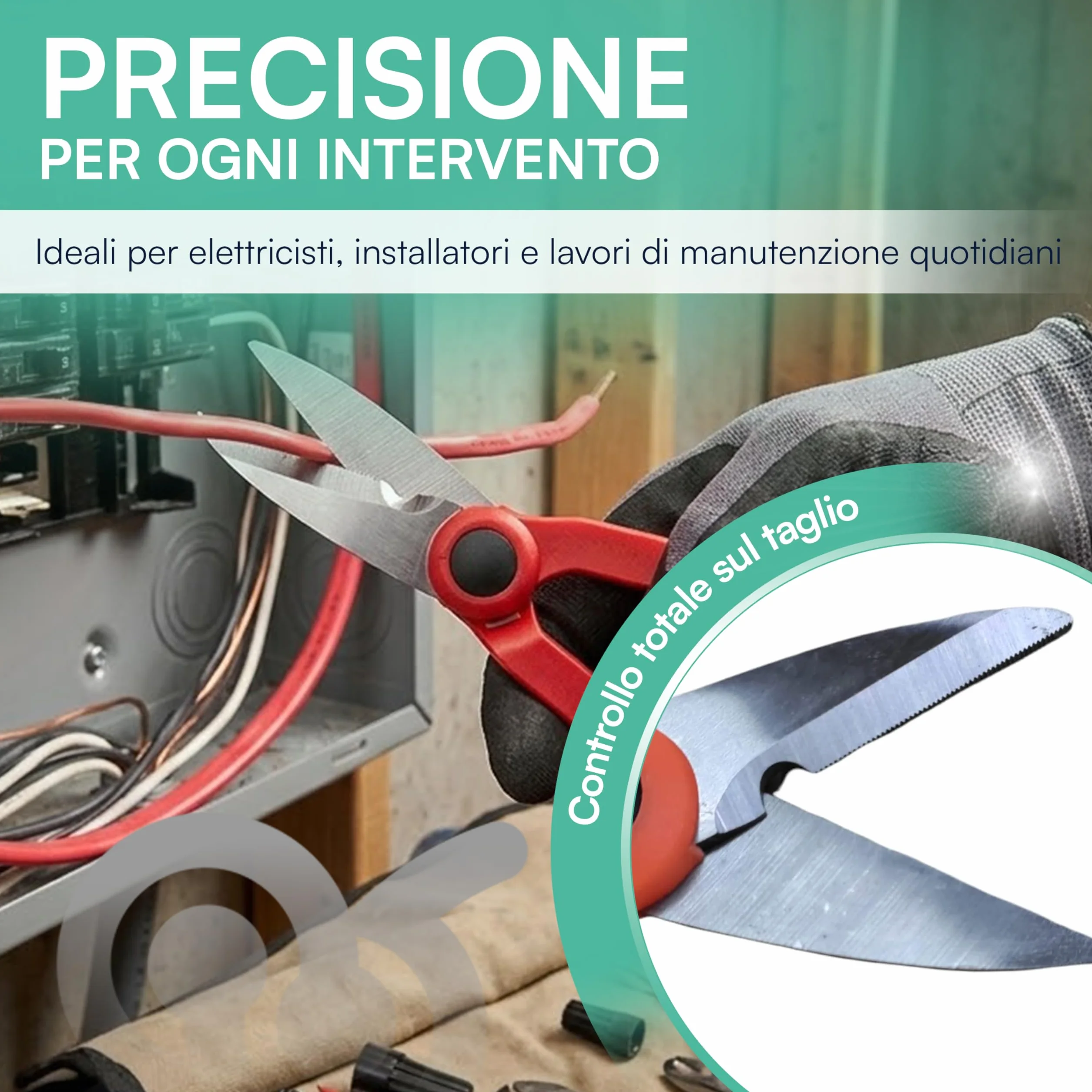 Forbici Elettricista Professionali 14,5 x 7,3 cm Lame Micro Dentate Acciaio Impugnatura Isolante Antiscivolo