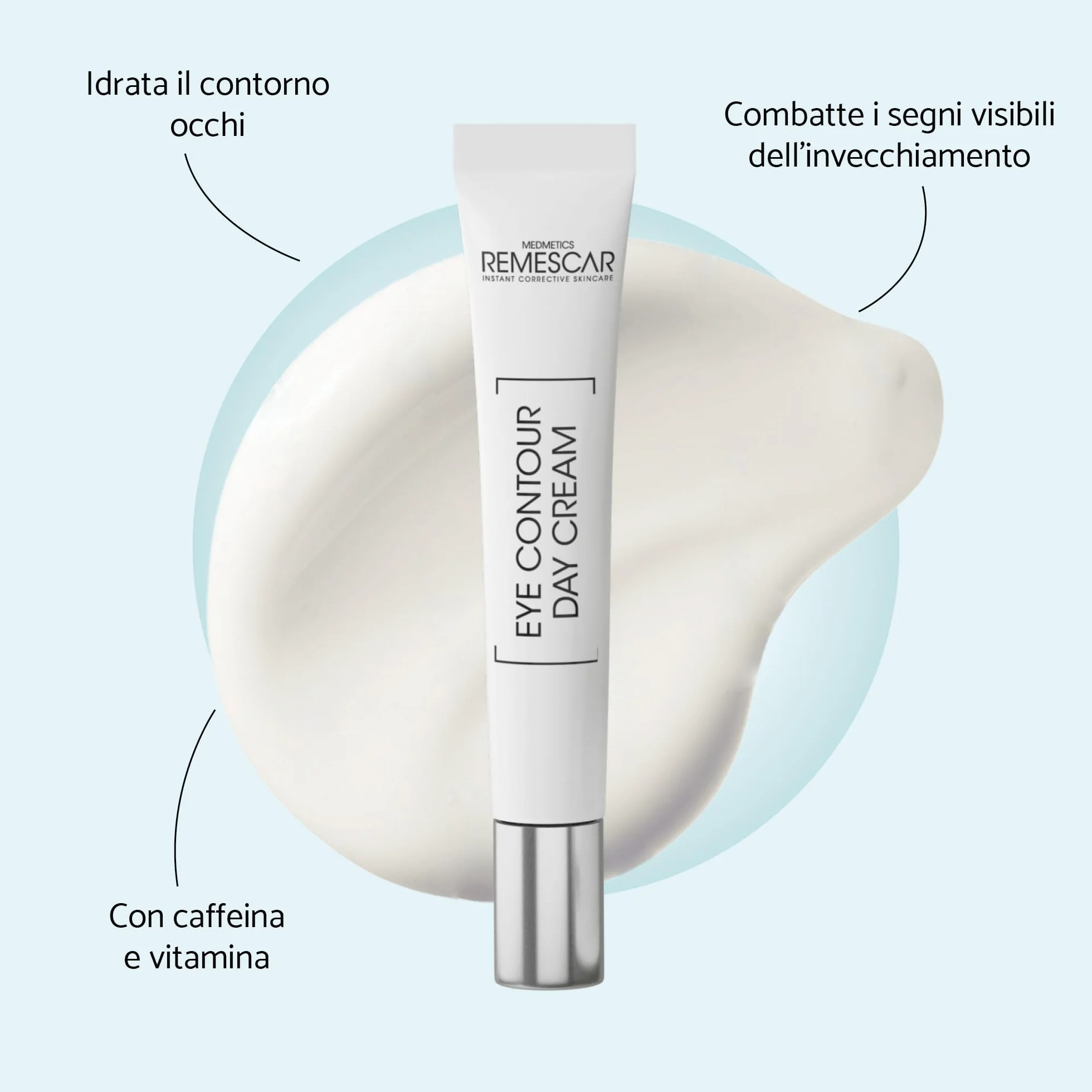 Remescar Crema Contorno Occhi 15ml – Antirughe e Anti-Età con Caffeina e Vitamina C – Riduce Borse, Occhiaie e Segni dell'Invecchiamento, Rimpolpa e Illumina la Pelle