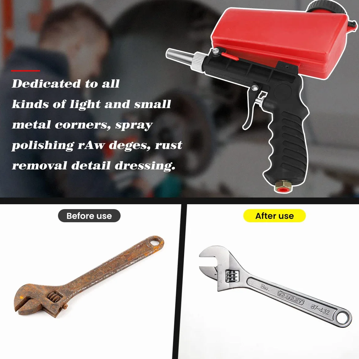 Sabbiatrice Pneumatica Portatile Multifunzione Kit Pistola Sabbiatura per Manutenzione Automobilistica Ruggine Rosso