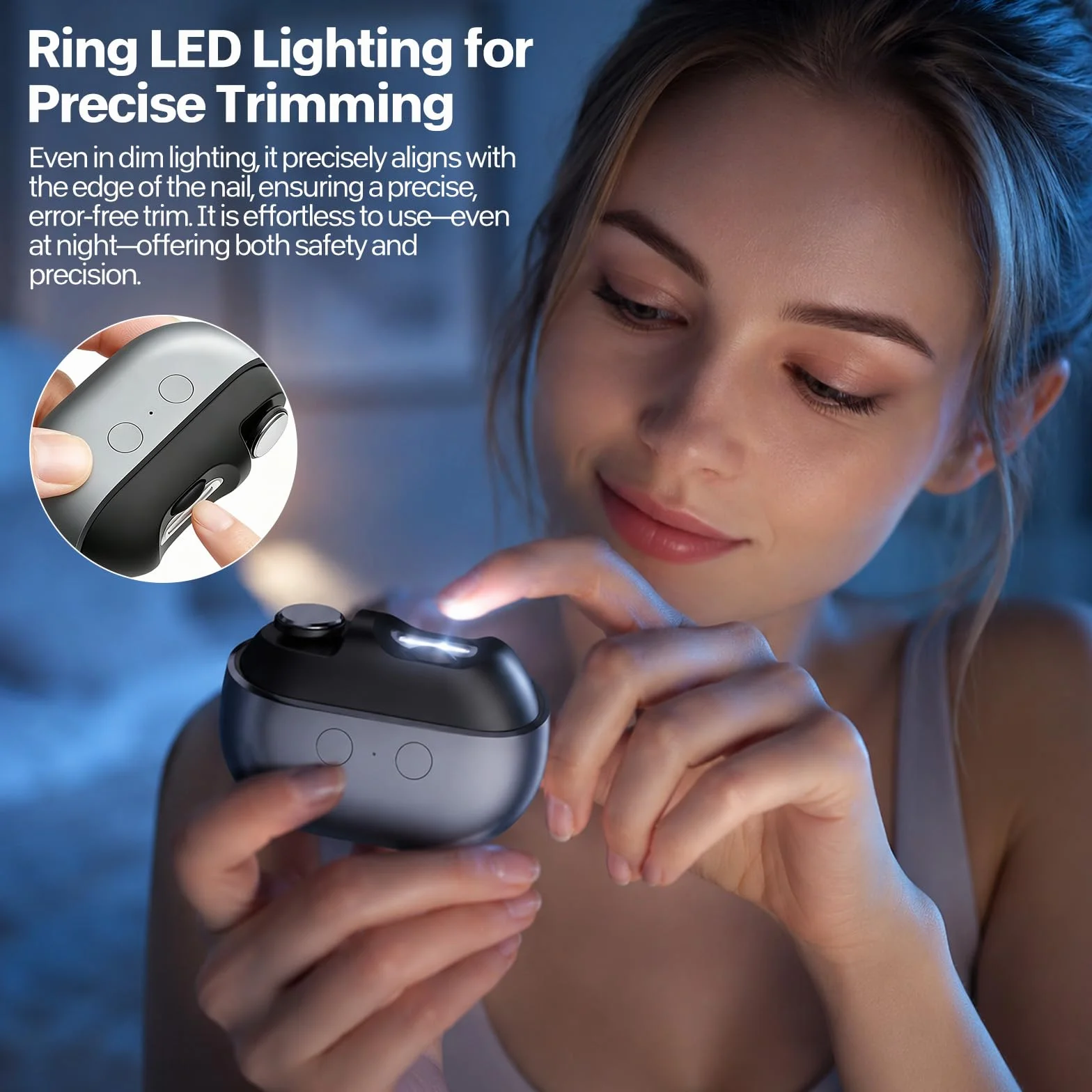 ZVD Tagliaunghie Elettrico Mani e Piedi con Luce Led per Taglio di Precisione,Design Silenzioso per Mani e Piedi,3 in 1 con Testine di Lucidatura,Tagliaunghie Elettrico,Ideale per Anziani (Grigio)