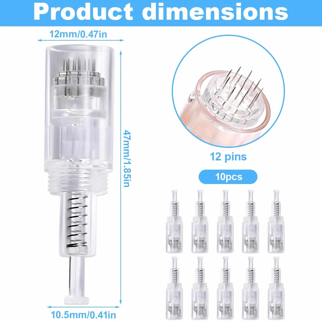10 Pezzi 12 pin micro nano aghi per modello, aghi di ricambio per microneedling, universale compatibilità con Microneedling, microneedling viso, per il ripristino della pelle
