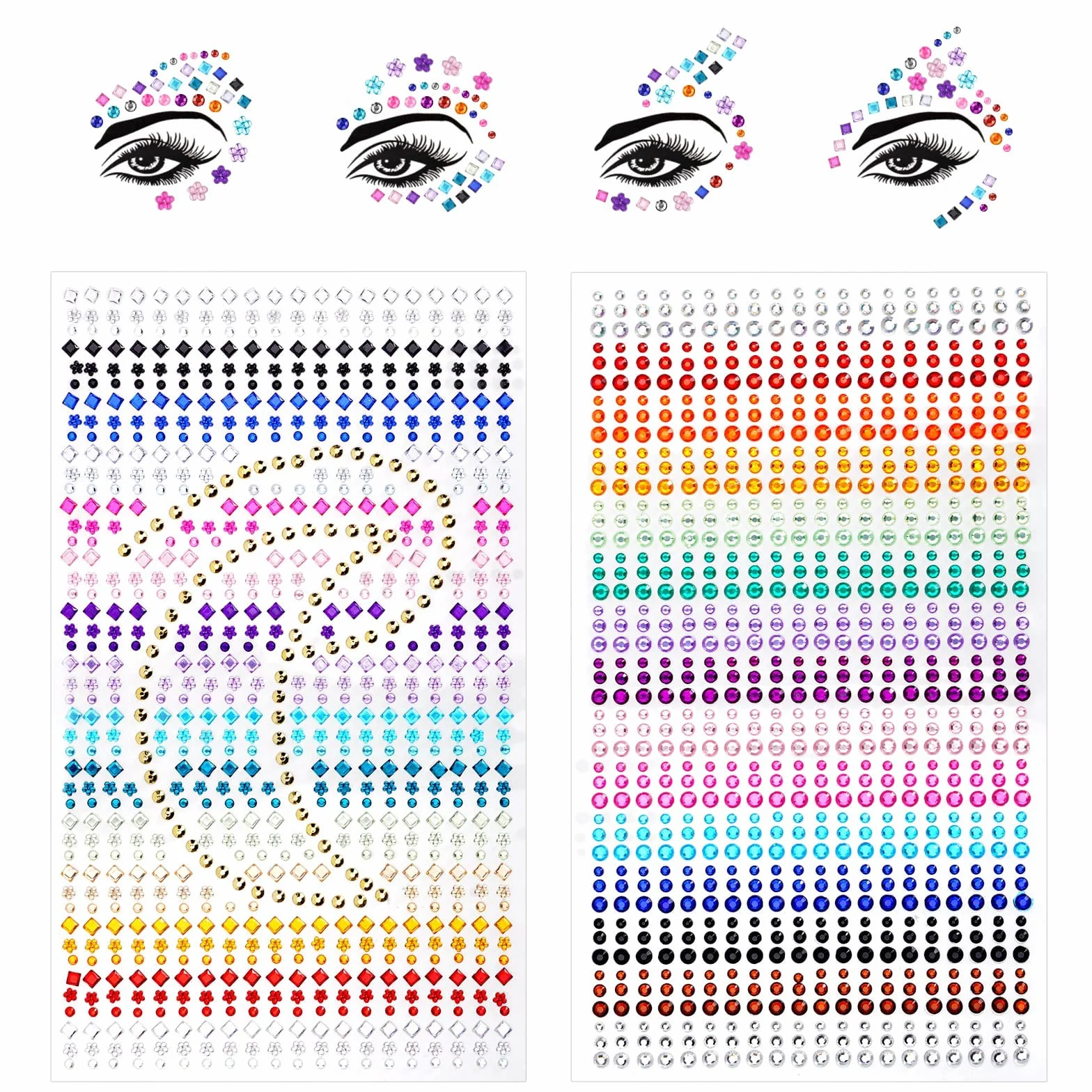 URAQT Strass Adesivo, 1800+ Pz Brillantini di Gemme per Make Up, Glitter per Viso Corpo Occhi, Decorazioni per Carnevale, Feste, Trucco