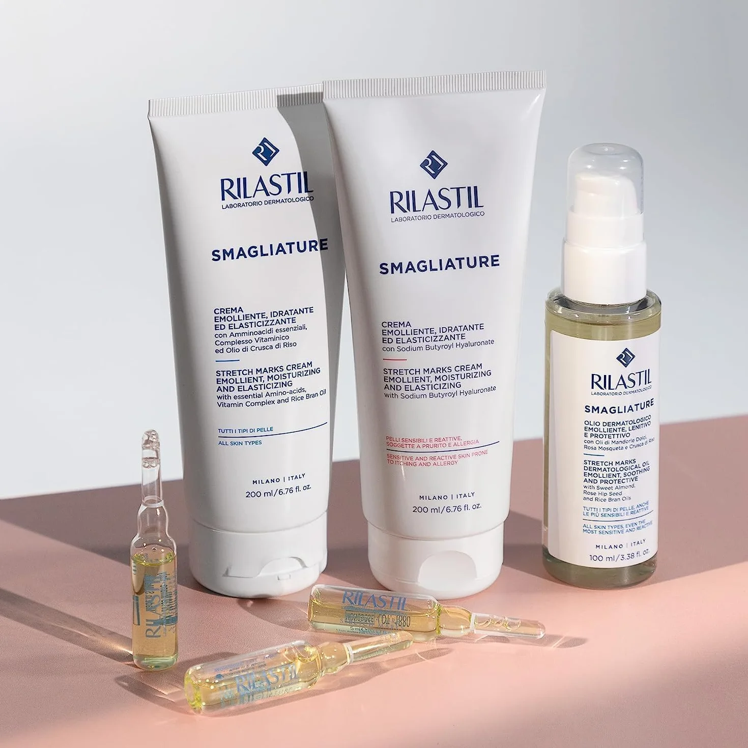 Rilastil Olio Smagliature, Emolliente, Lenitivo e Protettivo con Oli di Mandorle Dolci, Rosa Balsamina, Tutti i Tipi di Pelle, Confezione da 100ml