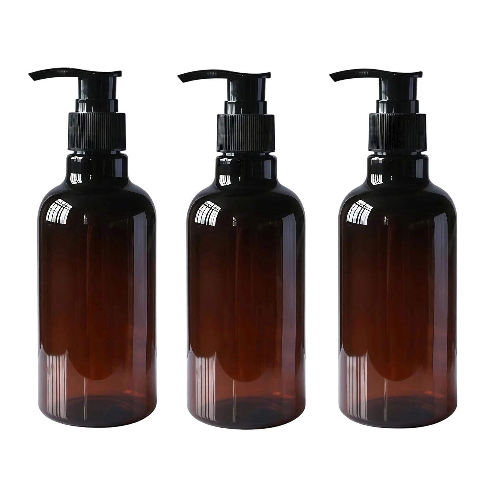 3 bottiglie ricaricabili in plastica PET marrone ambrata da 250 ml, con pompa nera, contenitori vuoti per cosmetici, shampoo, balsamo, gel doccia, lozioni, dispenser, Marrone, 250 ML