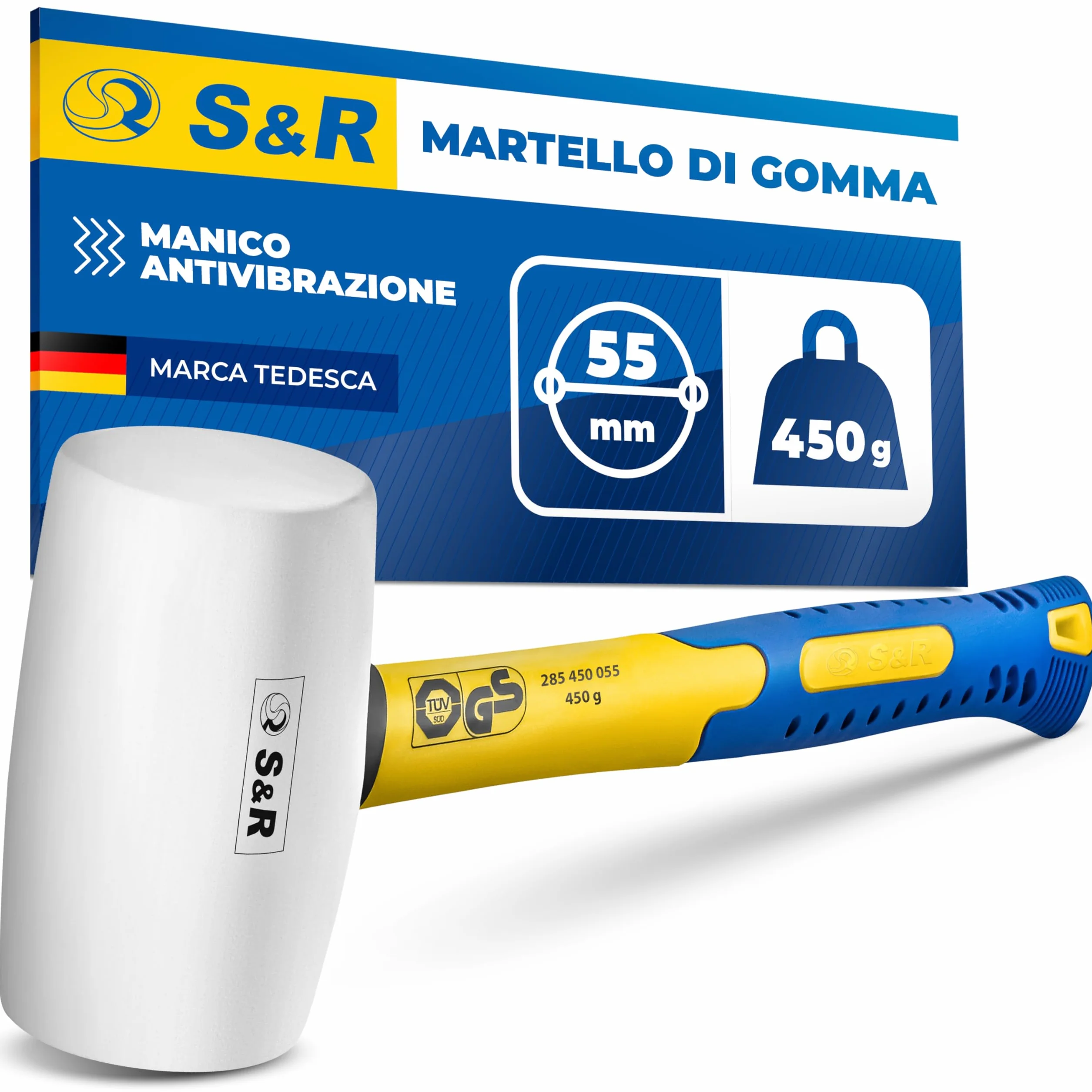 S&R Martello Gomma Bianco 450g 55mm Naturale Professionale per Piastrelle Antivibrazioni