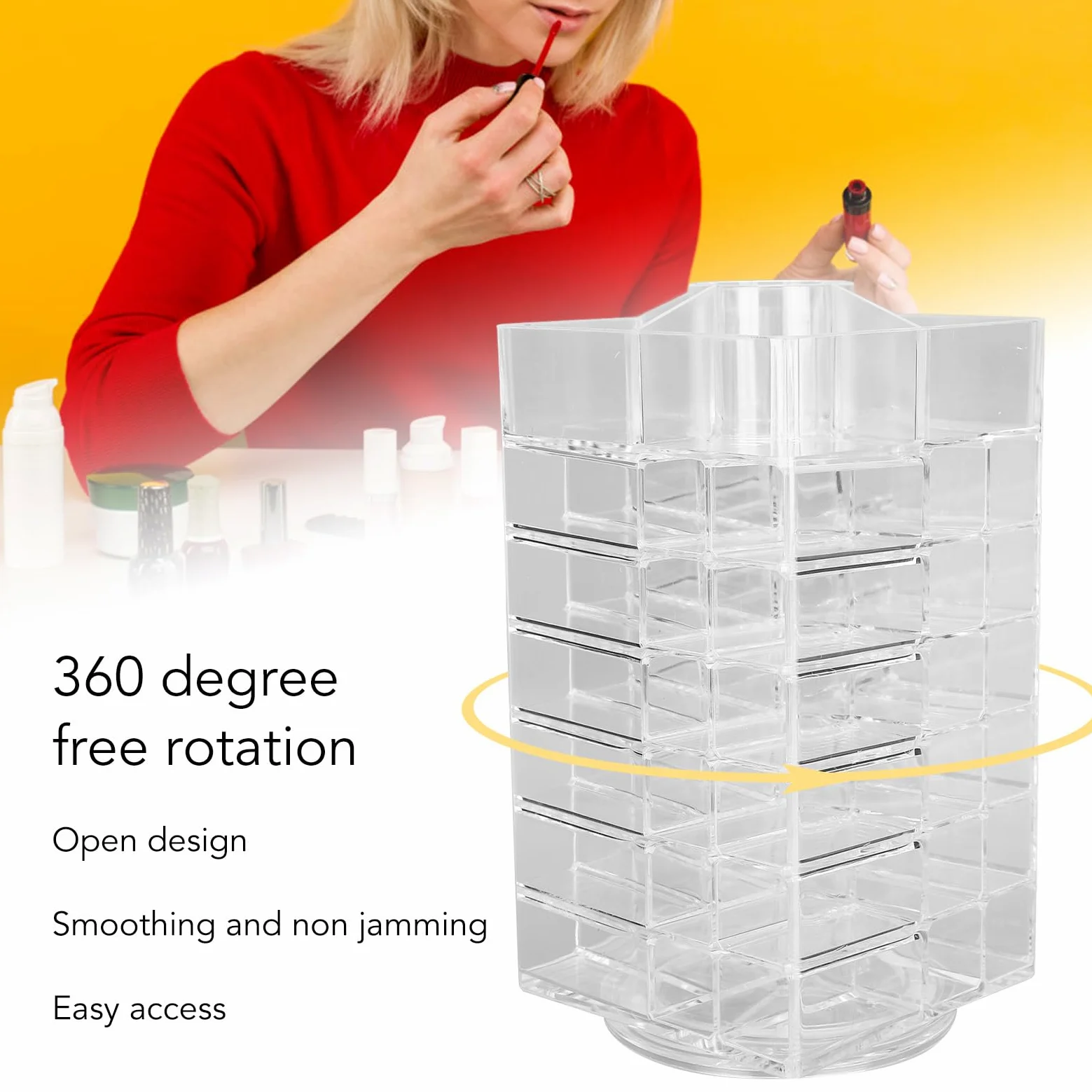 Organizzatore per Rossetti Girevole a 360 Gradi, Torre di Stoccaggio per Lucidalabbra di Grande Capacità con 53 Slot, Espositore Cosmetico Trasparente per Pennelli