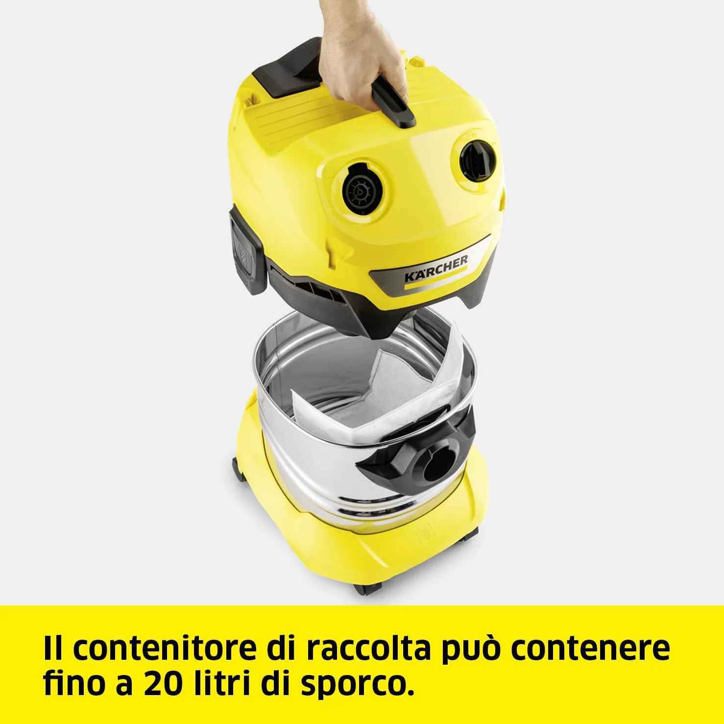 KÄRCHER aspiratore solidi liquidi WD 4 S V-20/5/22 1000 W contenitore acciaio inox 20 l tubo aspirazione 2,2 m funzione soffiante