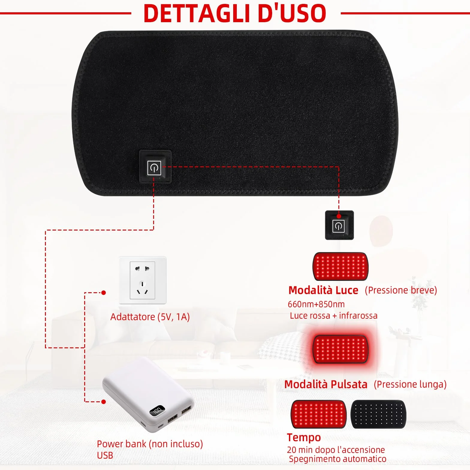 Fascia Terapia a Luce Rossa, Luce Infrarossa Corpo, LED Triple-Chip 660nm 850nm, Fascia Riscaldante Schiena e Ginocchia, Dispositivo Portatile, Regalo Benessere Uomo Donna