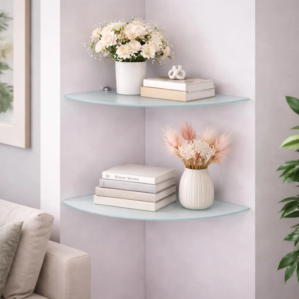 Mensola da parete in vetro di sicurezza 6 mm bianco satinato 35 x 35 cm
