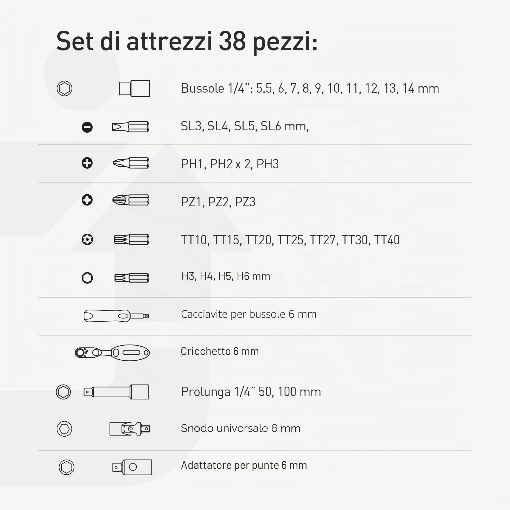 Högert Technik Cassetta Attrezzi 38 Pezzi Set Chiavi a Bussola 1/4" Cricchetto 72 Denti HT1R462