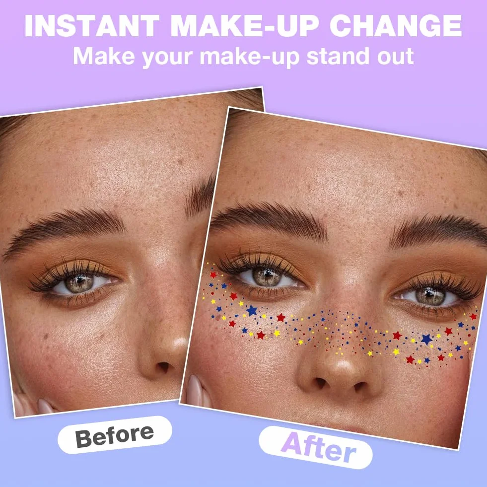 AOOWU 6PCS Lentiggini Glitter Tatuaggio Facciale, Tatuaggi Temporanei Lentiggini, Impermeabili Adesivi Glitterati Impermeabili Dorati, Lunga Durata Per Halloween Carnevale Feste, Facile Da Rimuovere