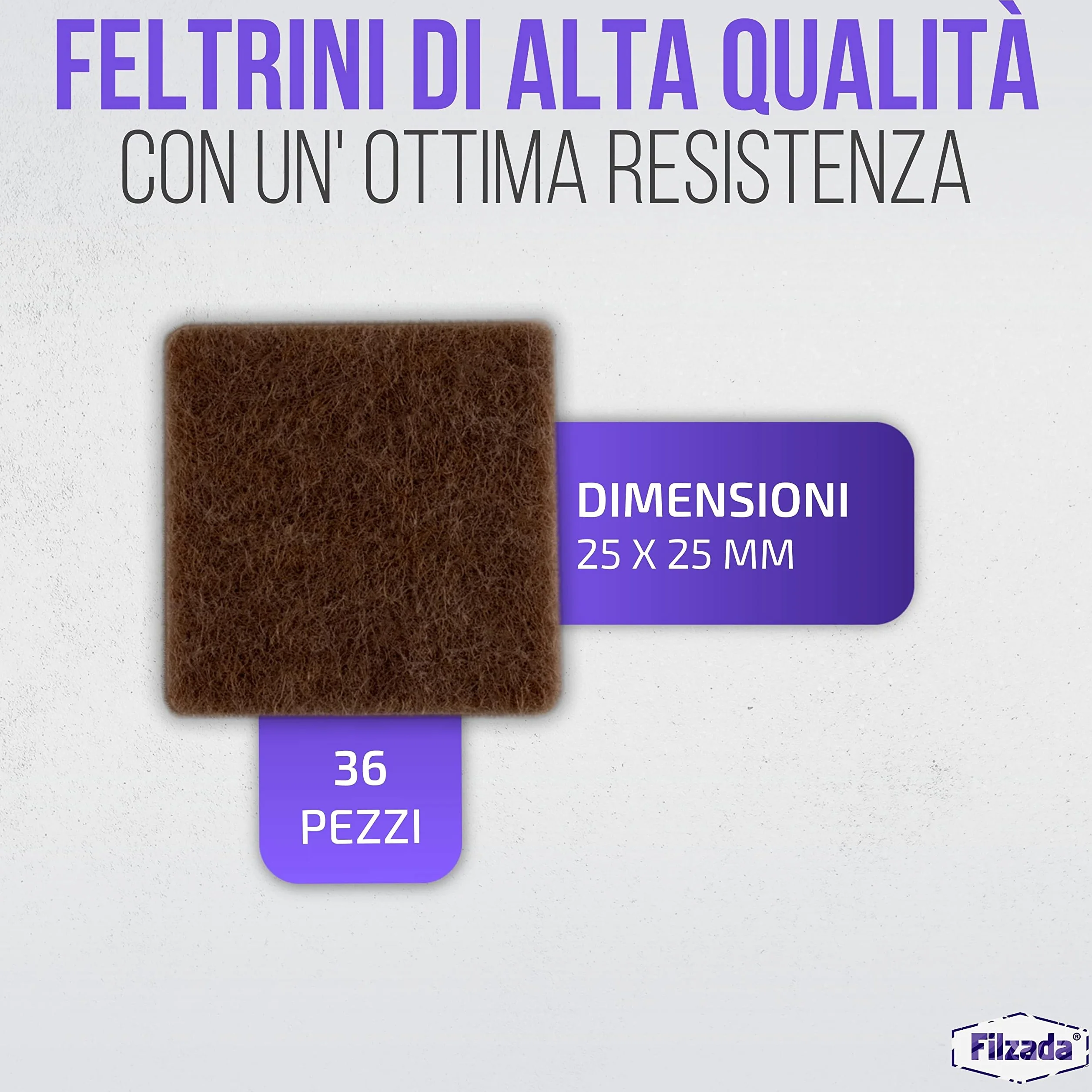 Feltrini autoadesivi 25 x 25 mm quadrato Marrone Feltro professionale per mobili