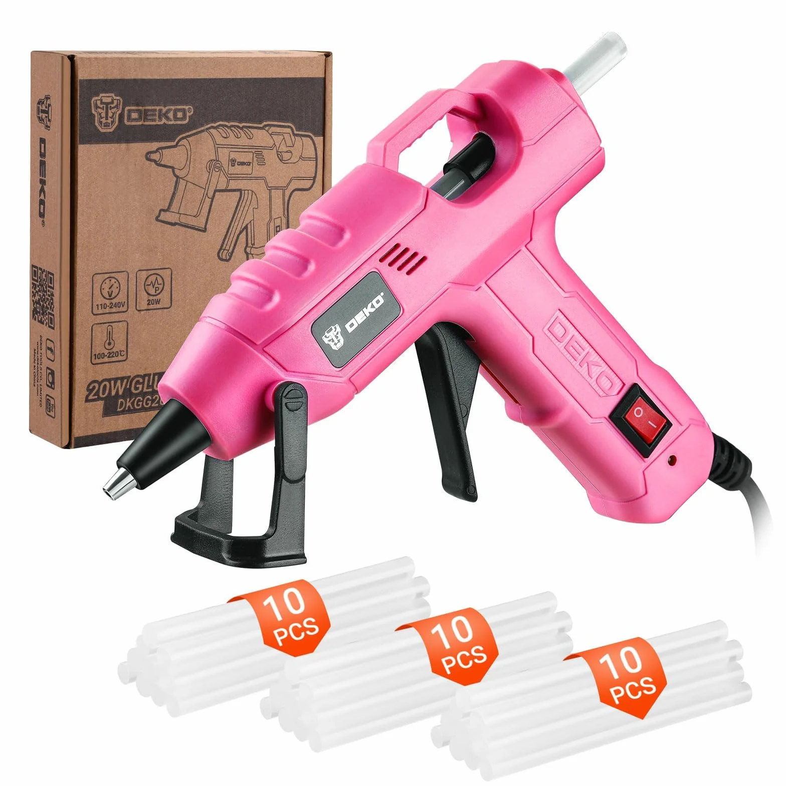 DEKO Pistola per colla calda 20 W mini silicone fai da te 30 pezzi rosa