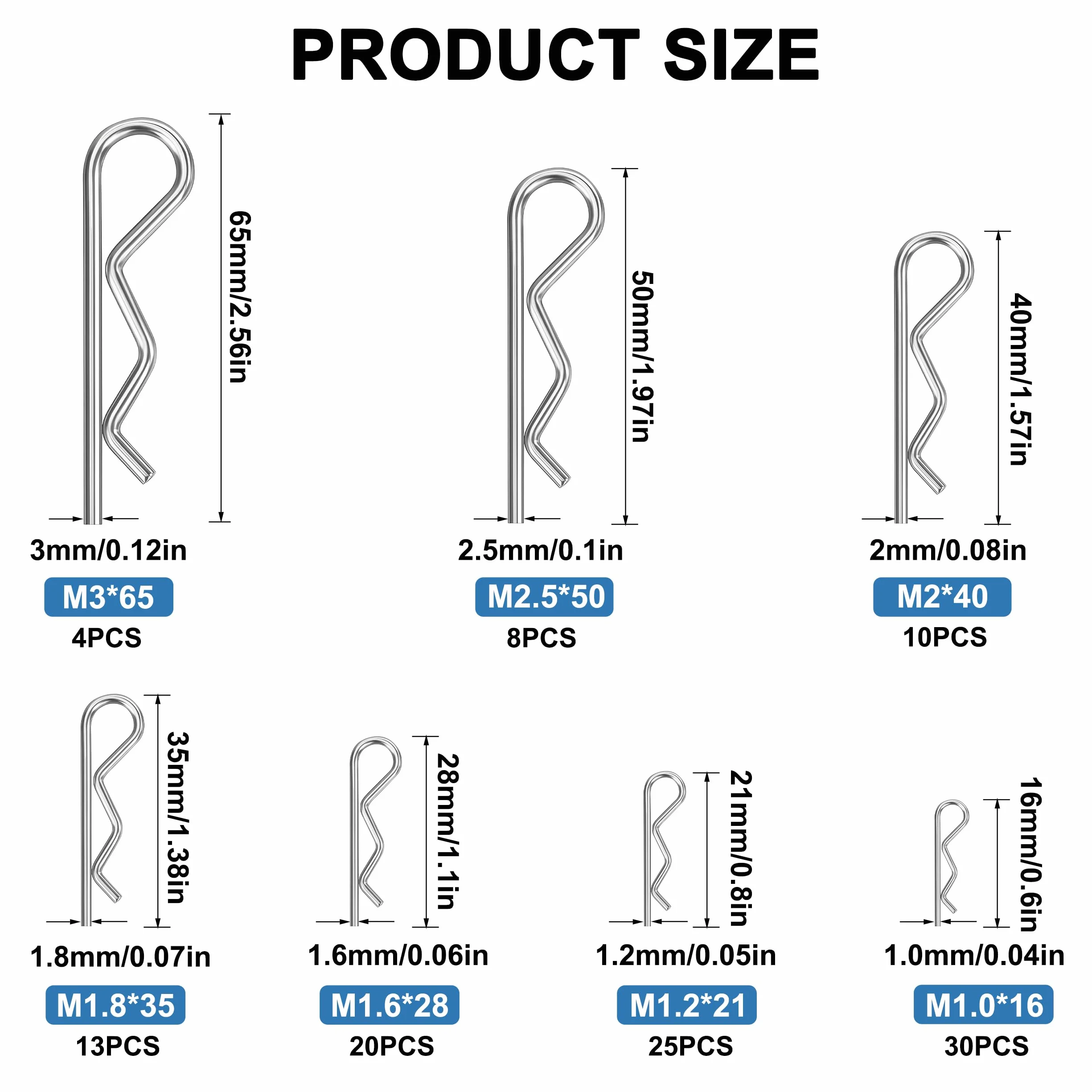 Copiglie Clips R Acciaio Inossidabile Set 7 Misure 110PCCS