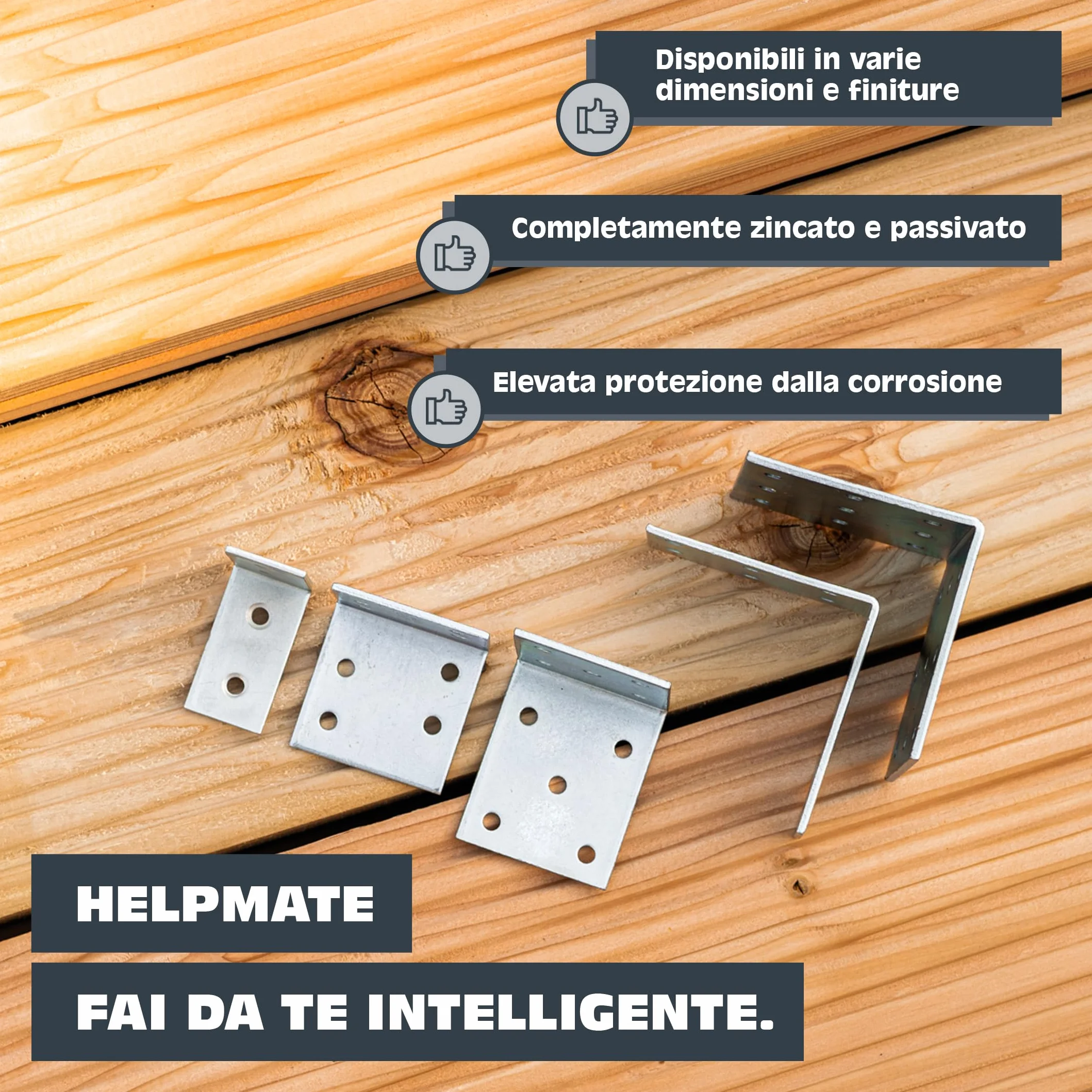 HELPMATE Connettore angolare zincato 60x60x40 mm piastra forata protezione corrosione