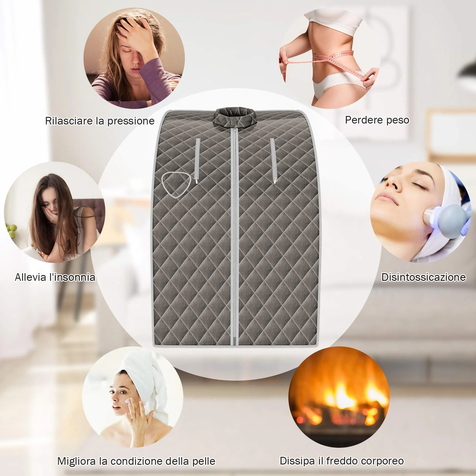 COSTWAY Sauna a Vapore Cabina Casa con Sedia Telecomando Timer Temperatura Regolabili Grigio