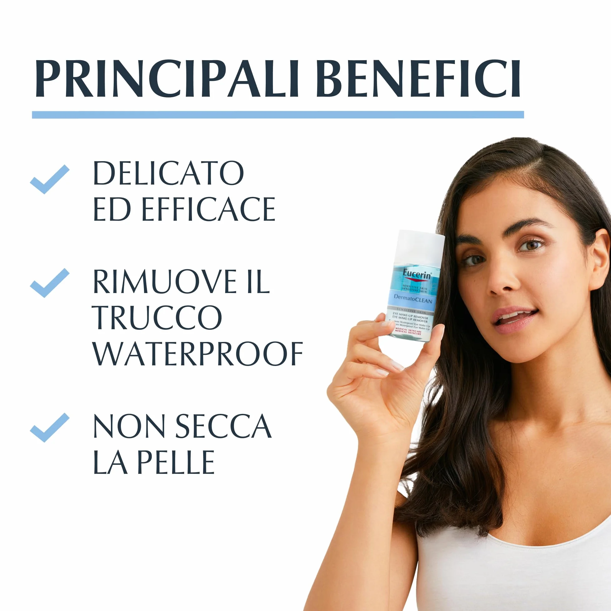 Eucerin DermatoCLEAN Struccante Occhi 125 ml, Struccante occhi waterproof per il make-up più resistente, Formula bifasica che non unge e non lascia residui per pelle sensibile