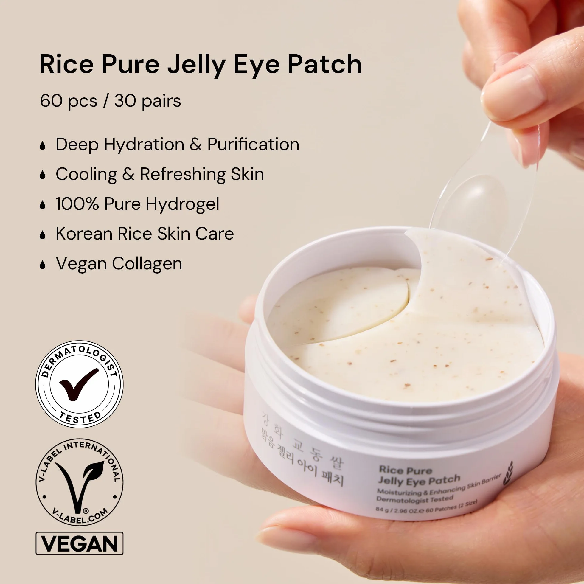 THANKYOU FARMER Rice Pure Jelly Eye Patch 60 Patches - Korean patch occhi, Patch occhiaie e borse, Maschera collagene occhio, Niacinamide, Borse