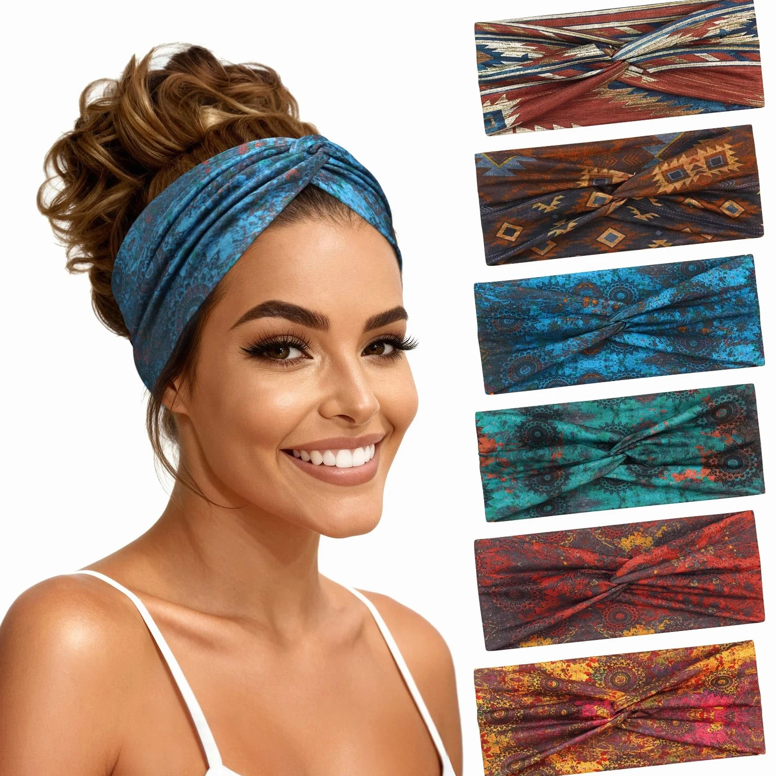 Fascia Capelli Donna 6 Pcs, Fasce per Capelli Yoga Large Elastica e Morbida, Cerchietto Boho Accessori per Sport, Palestra, Corsa