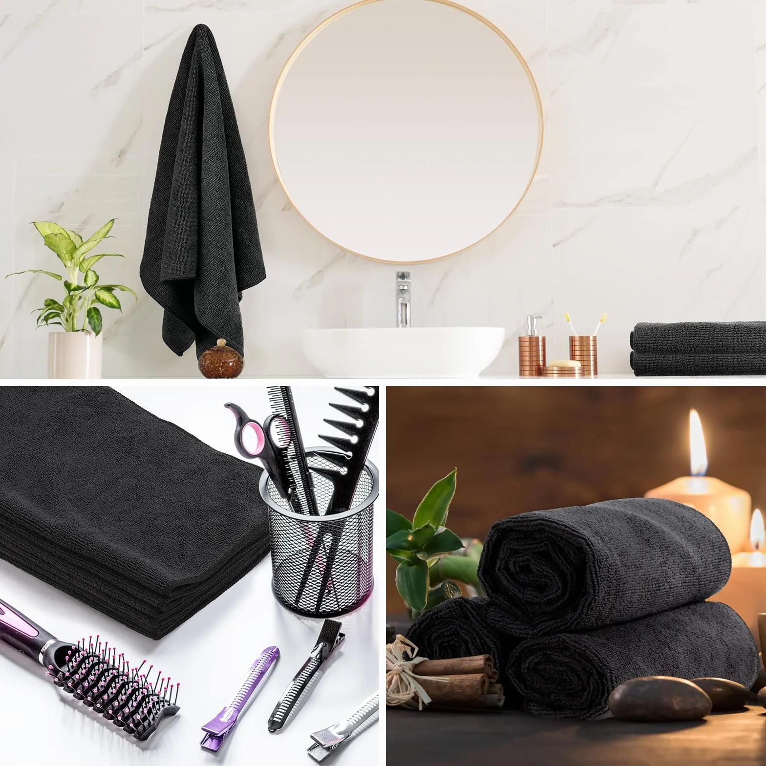 Confezione da 26 asciugamani da salone in microfibra nera per asciugare i capelli, a prova di candeggina, senza pelucchi, assorbenti, set di asciugamani per casa, hotel, bagno, salone, spa, palestra,