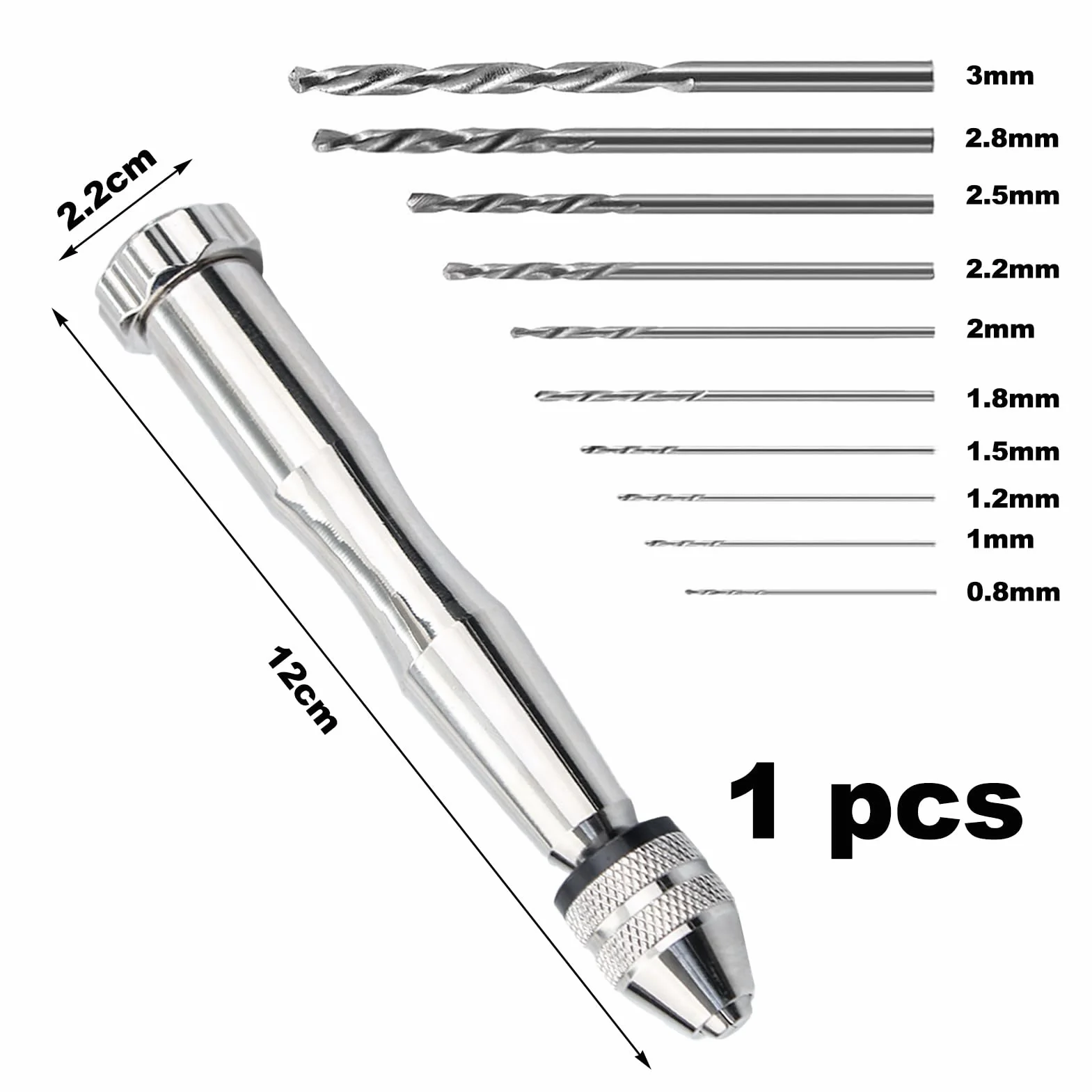 Set Trapani a Mano 10 Pezzi Punte Elicoidali 0.8-3.0mm per Modellismo Legno Fai Da Te Gioielli Argento