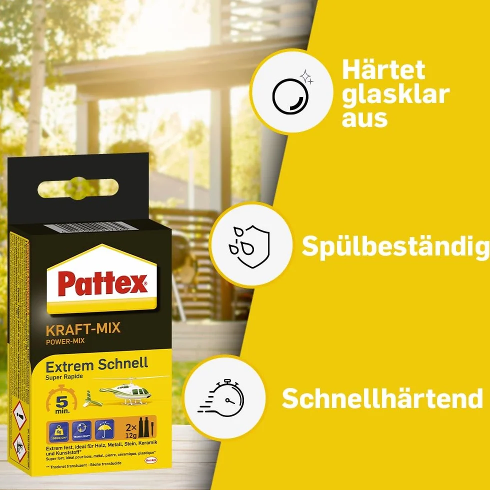 Pattex Kraft-Mix Extrem Schnell, colla epossidica 2K ad alta resistenza, 2x12g
