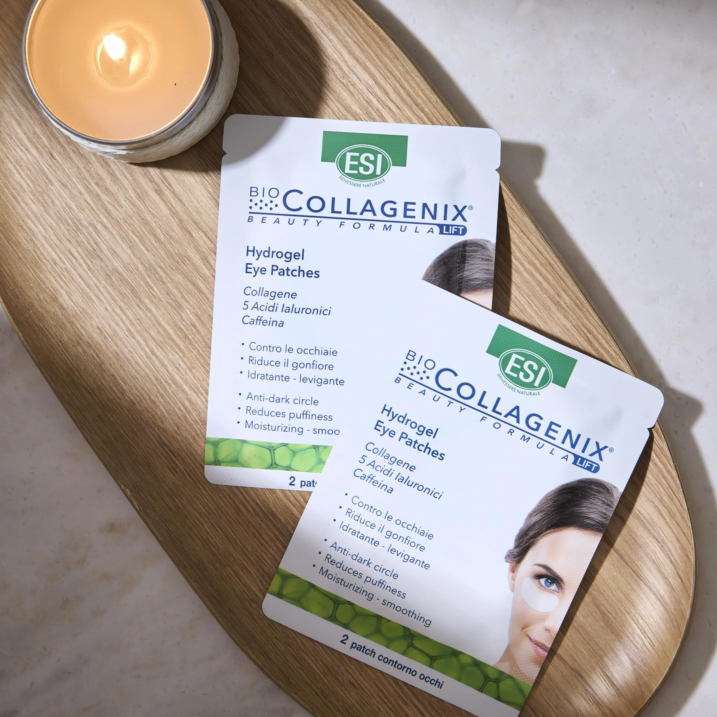ESI, Biocollagenix Hydrogel Eye Patches, 10 Patch Occhi con Collagene, Caffeina e Acido Ialuronico per Ridurre le Occhiaie, Offre una Pelle Elastica e un Contorno Occhi Luminoso, Formula Idratante