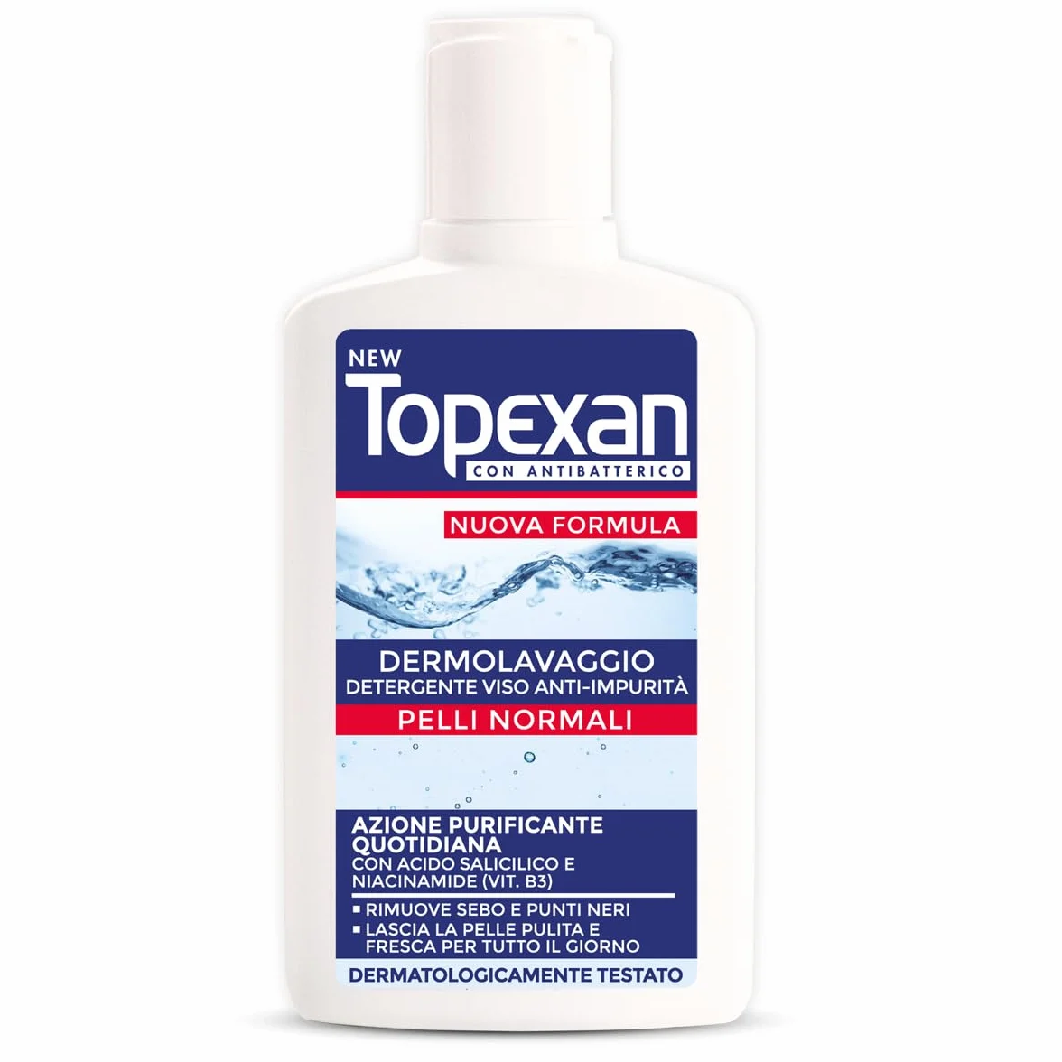 NEW TOPEXAN Dermolavaggio Anti-impurità - Detergente viso ad azione purificante - con Acido Salicilico e Niacinamide - Rimuove sebo e punti neri - Uso quotidiano - 150ml