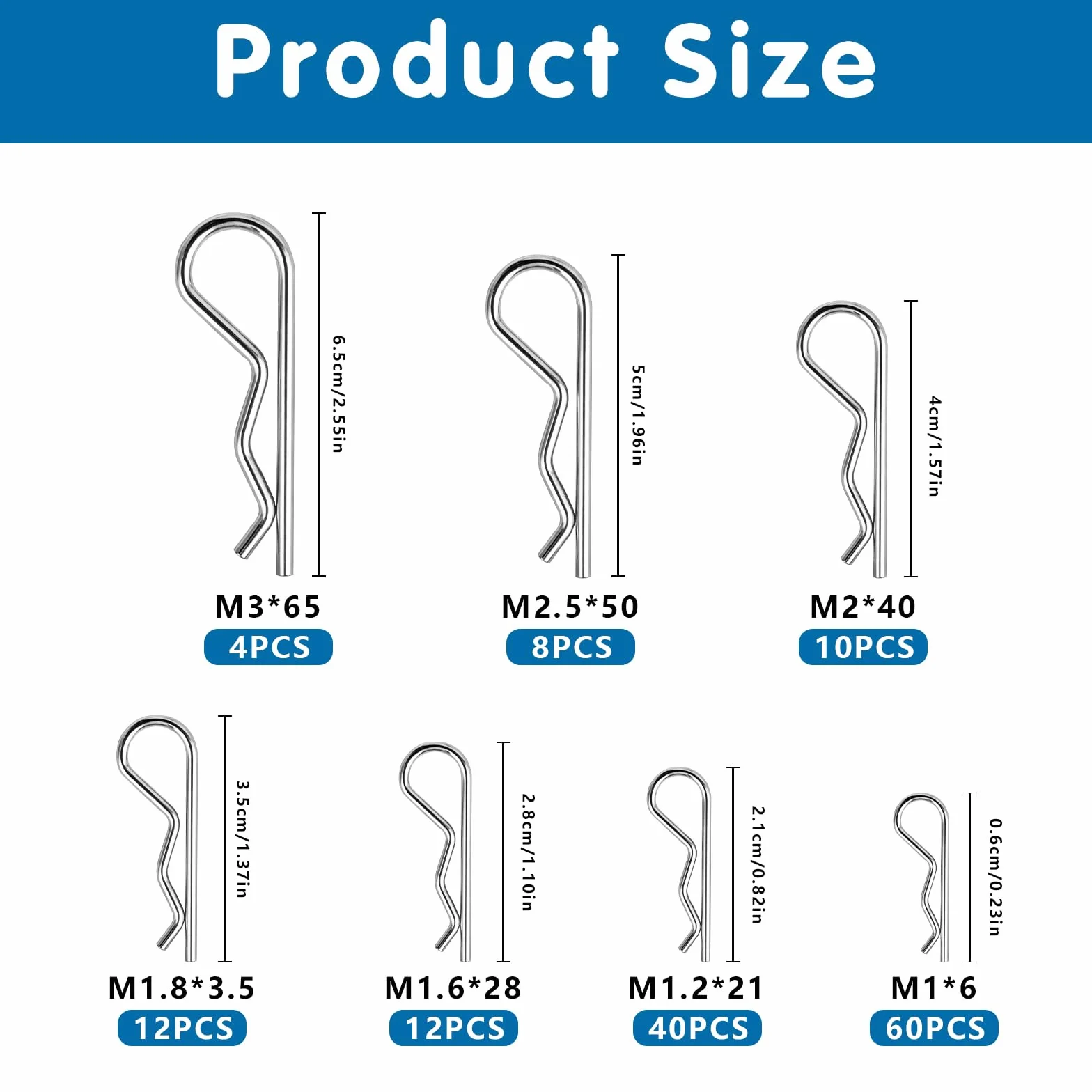 Coppiglie Acciaio Inox 150 Pz, Coppiglia Spine Elastiche, Coppiglia di Bloccaggio 7 Misure
