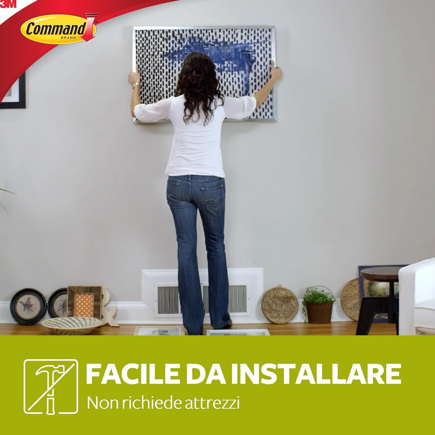 Command Chiodo Adesivo Universale XL per Cornici - 4 Ganci e 10 Strisce Adesive - Fino a 3,6 kg