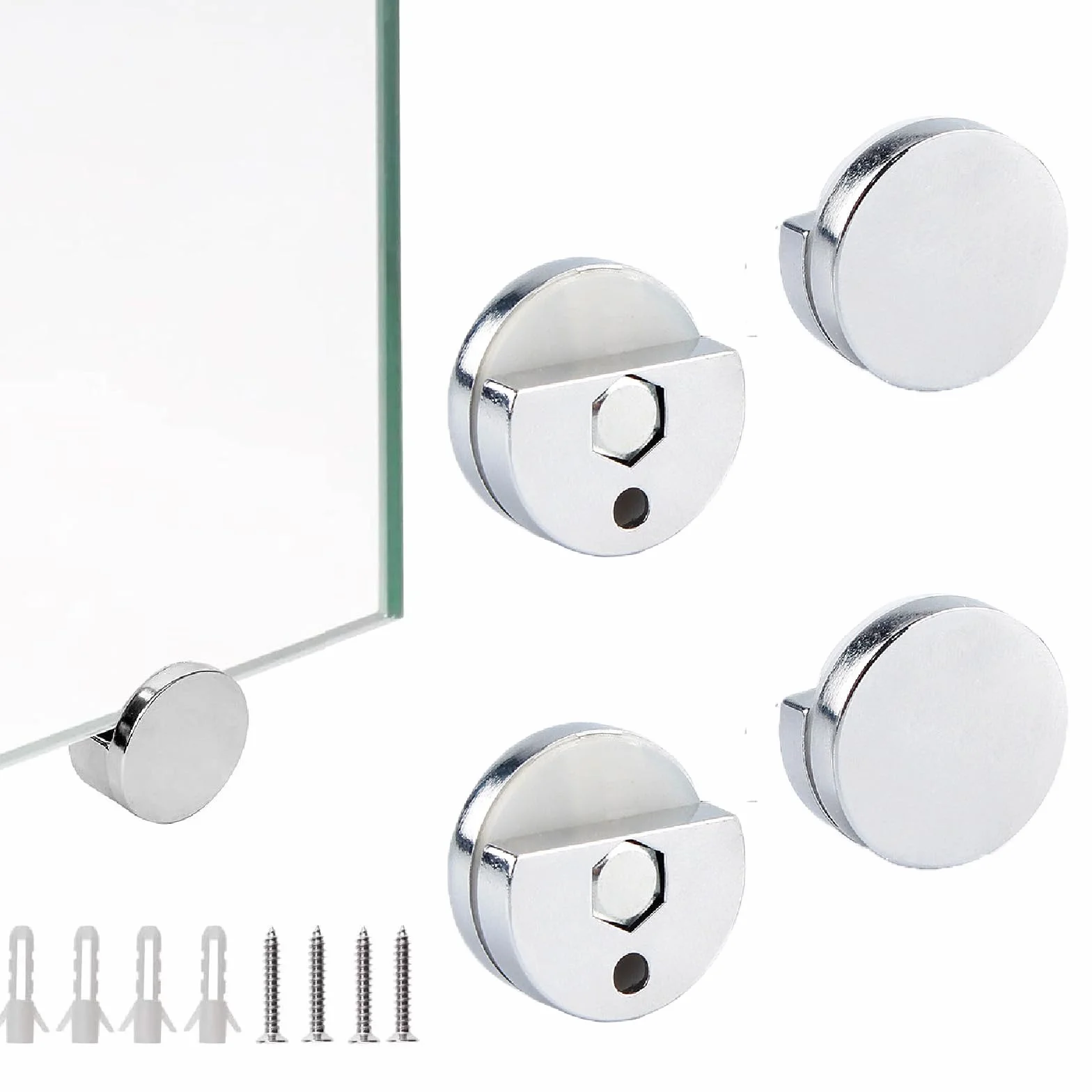 Ganci per Specchio a Muro in Lega di Zinco 5 mm, Kit di Fissaggio con Tasselli e Viti