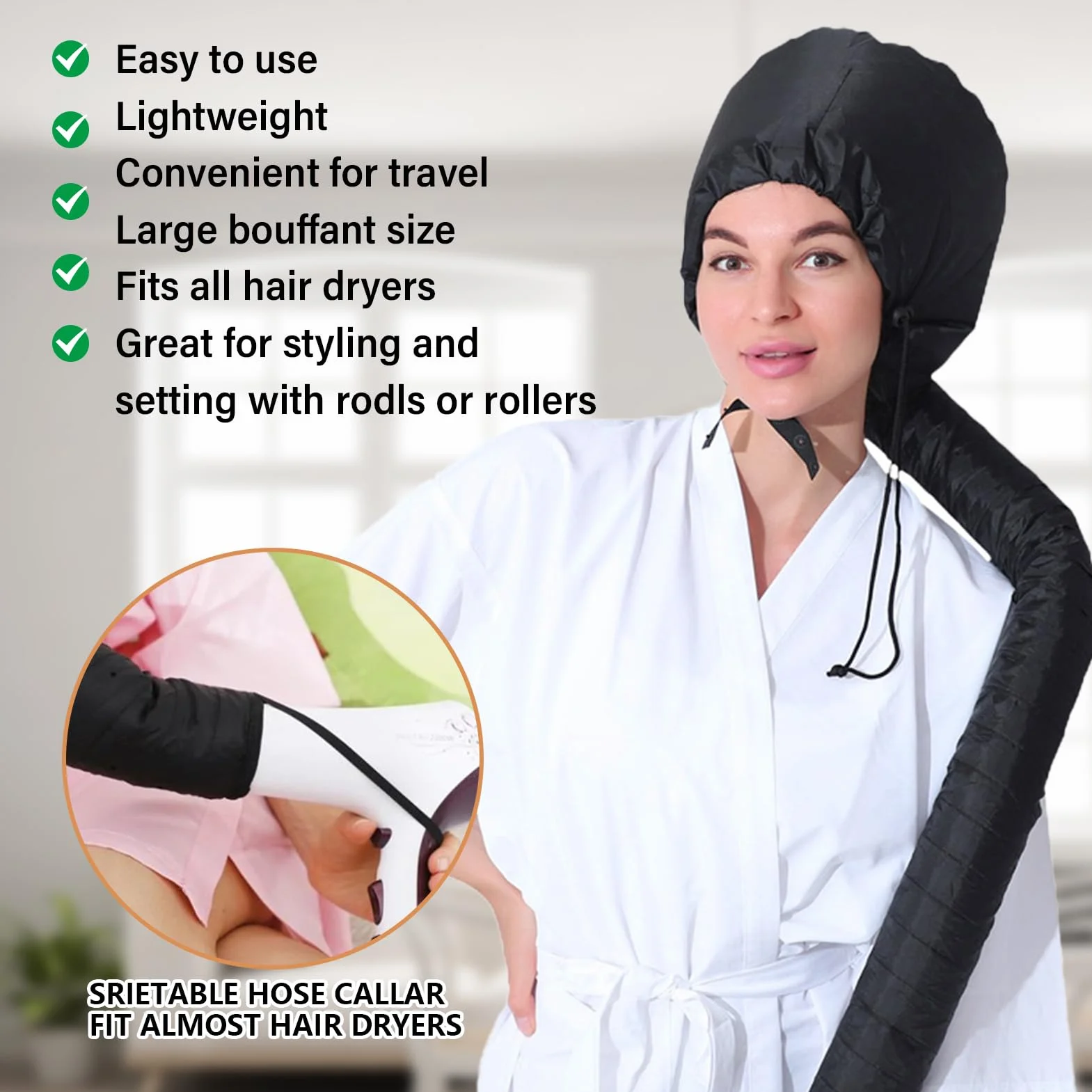 Casco per Asciugacapelli con Bonnet Elastico, Asciugatura Profonda per Capelli Ricci, Riscaldato per Cura Intensiva (Nero)