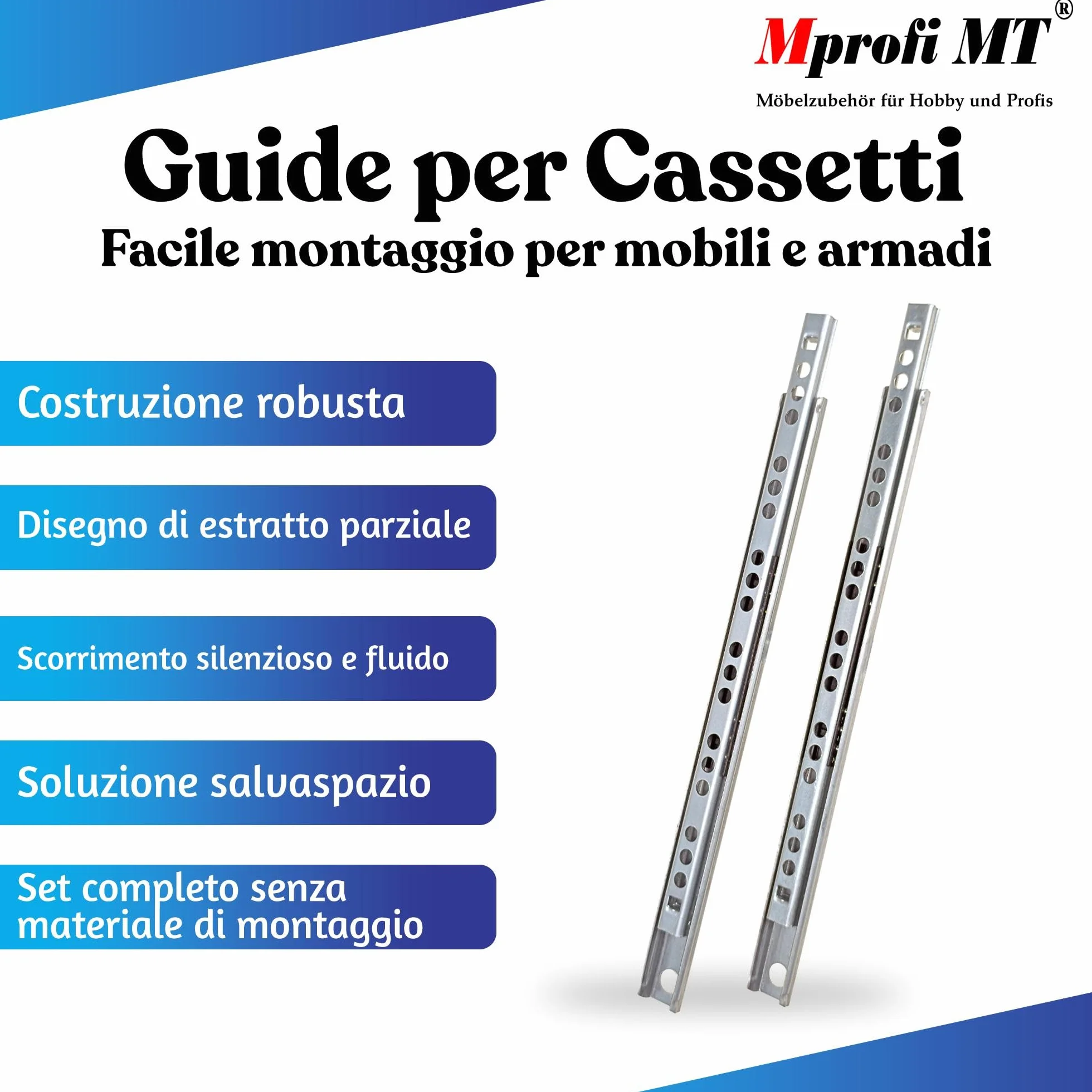 Guide per Cassetti 17mm x 278mm Estrazione Parziale Telescopica a Sfere 2 Pezzi